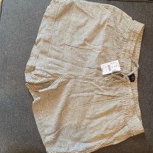 Striped linen blend drawstring shorts